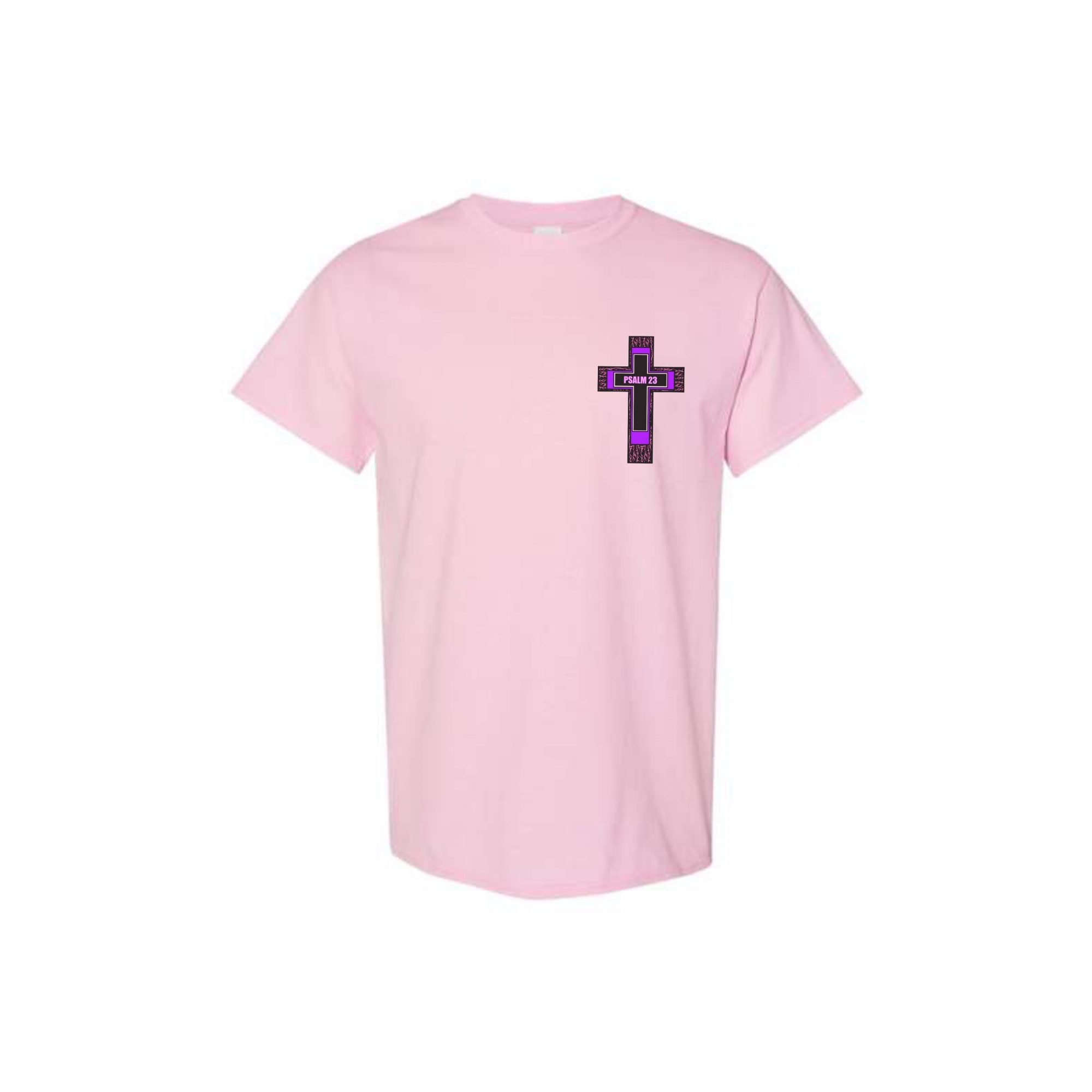 100% Cotton Pink shirt with Cross Psalm 23 Unisex Size L
